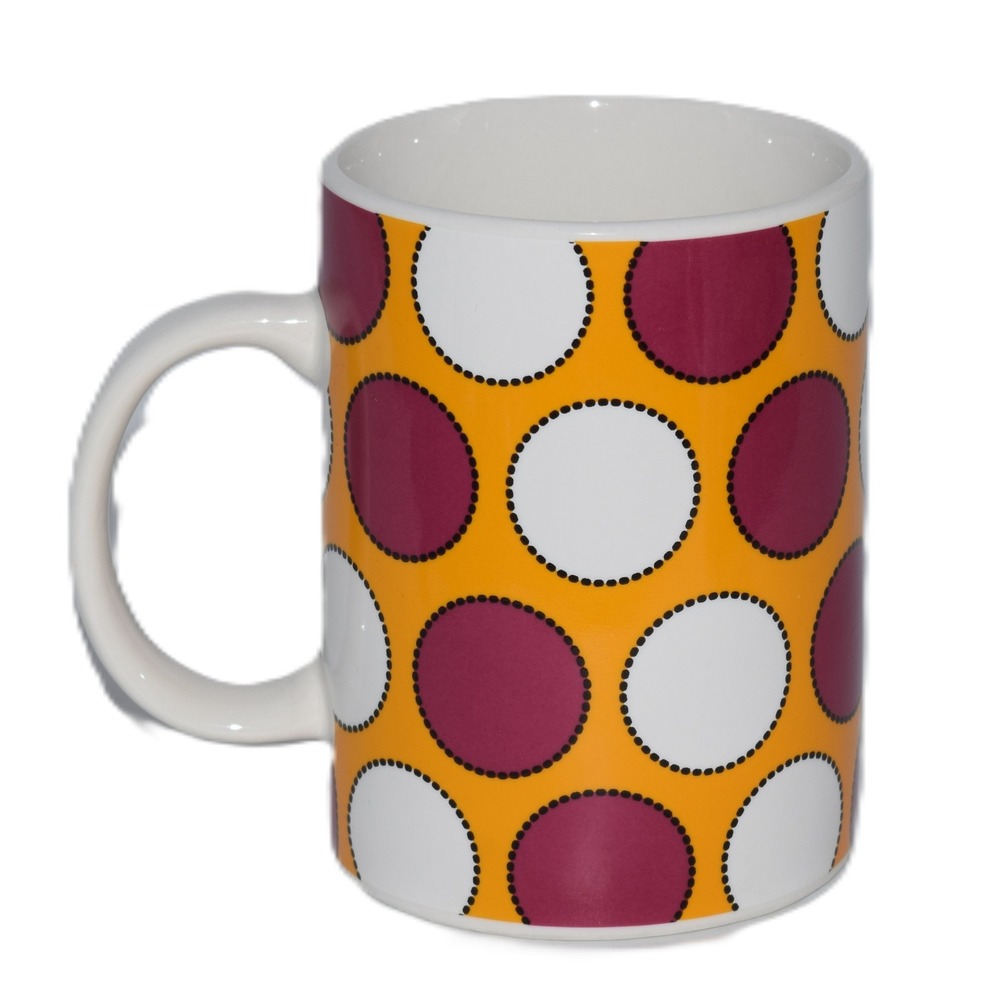 Vintage Starbucks Coffee Mug 2004 Polka Dot Yellow Orange Burgundy Ceramic EUC